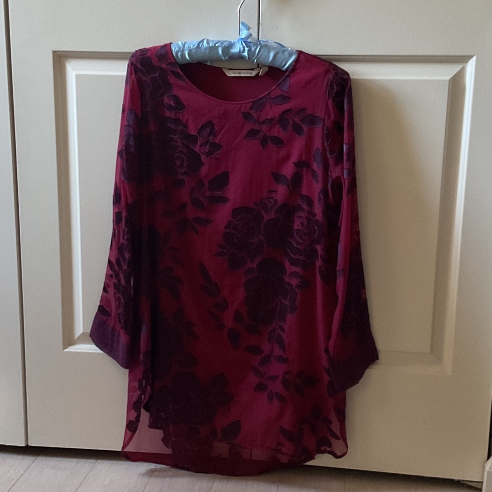 Soft Surroundings Deep Red Floral Blouse